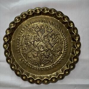 Vintage Brass Round Tray Decorative Plaque Centerpiece
